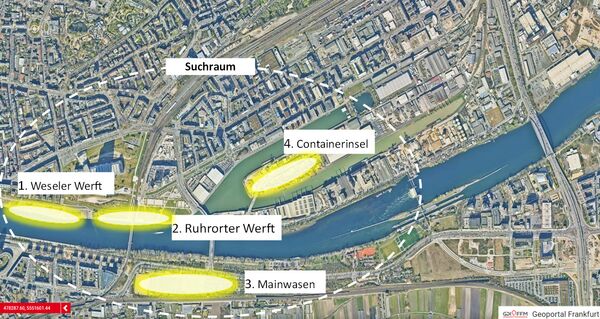 Übersicht Suchräume Es werden die möglichen Standorte für das Verbindungsbauwerk Bestandstrecken im Suchraum eingezeichnet